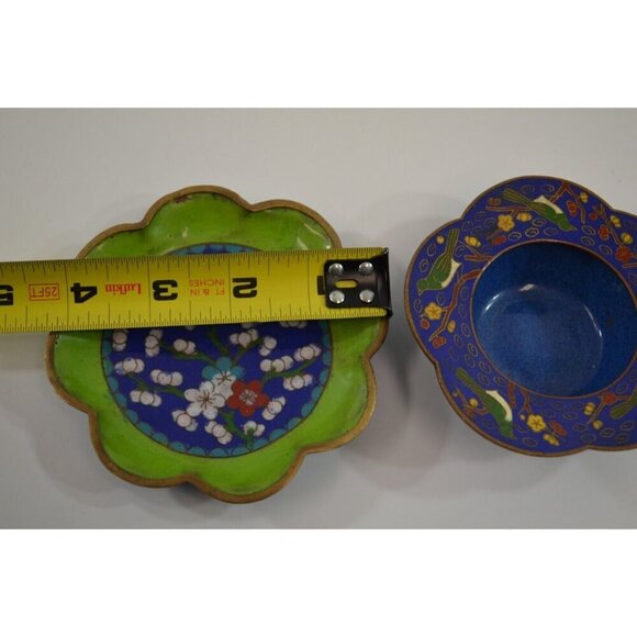 Chinese Cloisonne Trinket Bowl Dish Lot of 2 Cherry Blossoms Birds Vtg - Picture 11 of 11